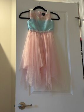 Zunie Girls Glitter Bodice Pink Tulle High-Low Dress